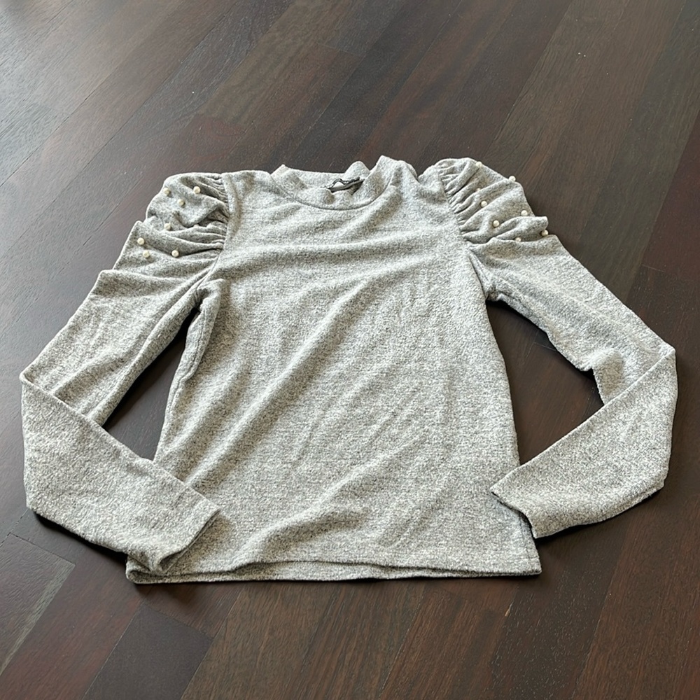 Zara puff sleeve pearl bead embellished sweater